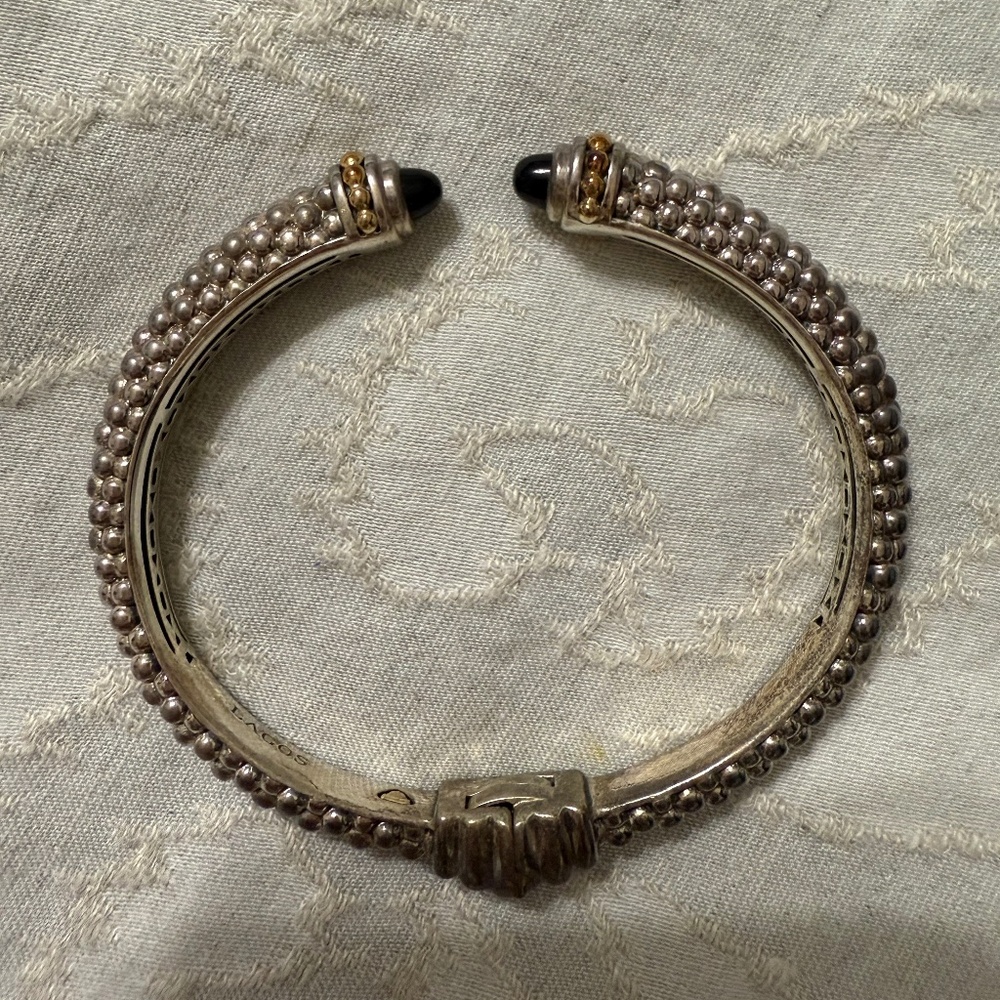 Lagos sterling silver hinged cuff with black